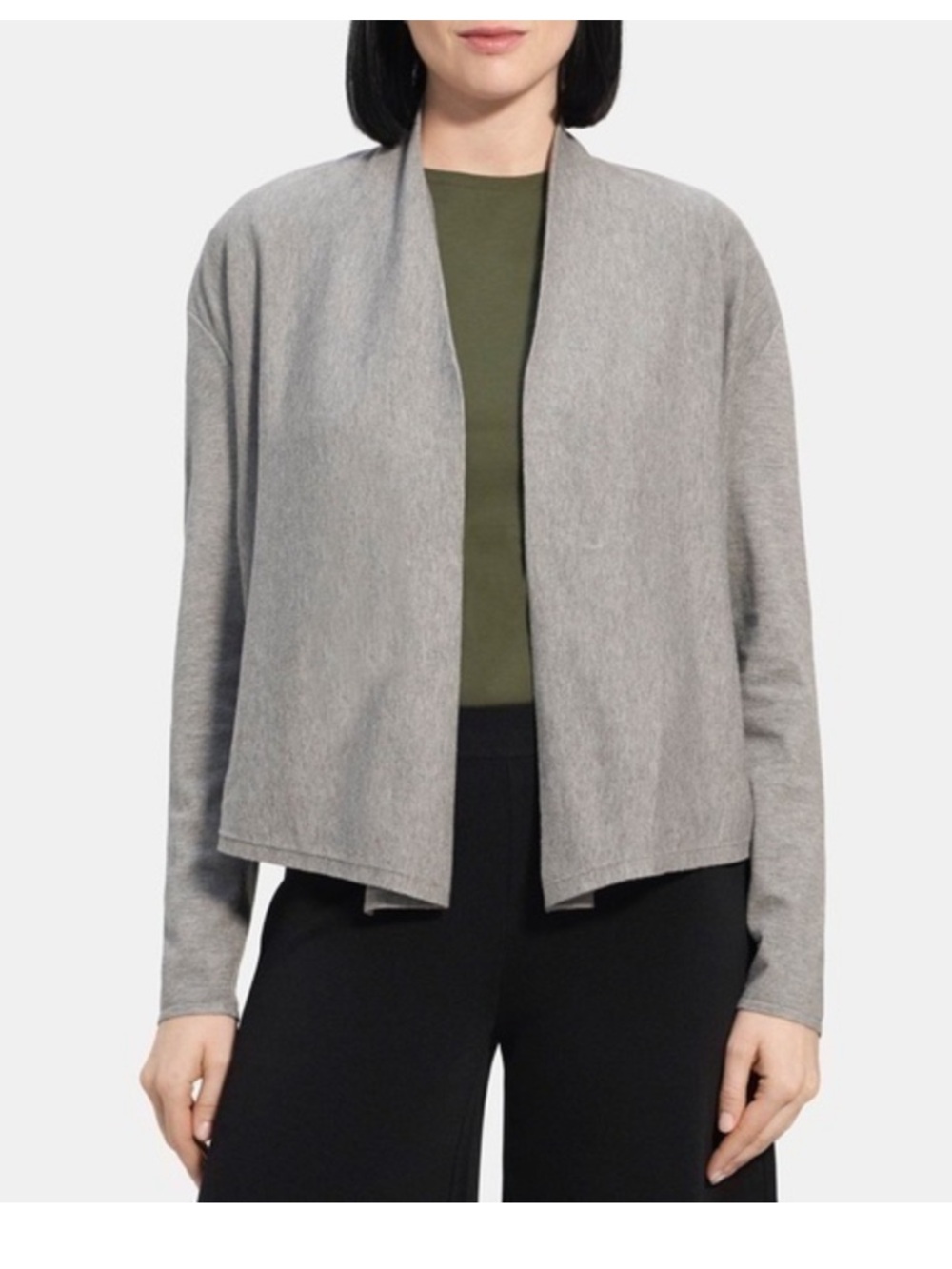 Theory Easy Front Cardigan Gray Stretch Viscose Knit Pockets Petite S